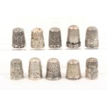 Ten attractive British silver thimbles mostly early 20th Century (10)