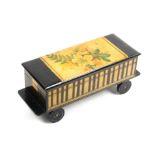 Mauchline ware - sewing - a rare 'Pullman Parlor Car' reel box, hinged lid with floral print and