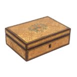 A French polychrome split straw work sewing box circa 1850, of rectangular form, the sides with