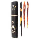 An attractive Georgian tortoiseshell and three colour inlaid bodkin case of oval section and