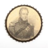 A rare printed silk pin disc one side with a bust image of George IV (d 1820). The observe