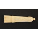 A fine early 19th Century French carved ivory needle case in the form of a quiver of arrows carved