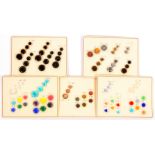Buttons - a sample box for Hiebel and Vater, Bavaria/ Germany, five sample cards of glass buttons,