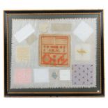 A group of samplers and sample pieces by 'J.M. Waites', mounted on glazed linen comprising an