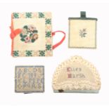 Four Bristol card needle books comprising a coloured floral beadwork example inscribed to one