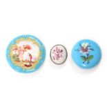 Buttons - three 18th Century enamel buttons, probably English comprising an example painted with a