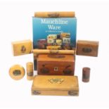 Mauchline and related wares - nine pieces and a reference book comprising a needle cylinder (