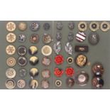 Buttons - two card displays, mostly celluloids and plastics, one of twenty four and one of twenty