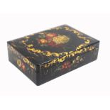 An attractive mid Victorian papier mache sewing box, of rectangular form, decorated all over with