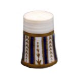 An early 19th century English porcelain thimble decorated in alternate stripes of cream and blue