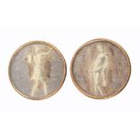 Buttons - a pair of 18th Century buttons, each painted with a nude partially draped figure in