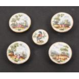 Buttons - a set of four 19th Century porcelain buttons and another, comprising four painted with