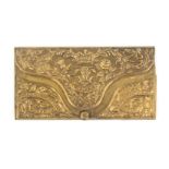 An Avery style gilt brass needle packet case 'Louise New Patent folding Needle Case' decorated