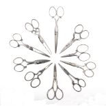 Ten pairs of 19th century steel scissors, largest 13cm (10)