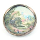 Button - a fine 18th Century button, painted in watercolour with figures in a landscape with