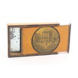A rare and unusual print decorated early Tunbridge ware travelling mirror by Wise the rectangular