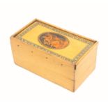 A Georgian whitewood sewing and reel box, probably early Tunbridge ware, of rectangular form, the