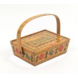 A rare print and paint decorated early Tunbridge ware whitewood child's sewing pannier, probably