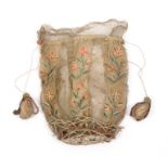 An attractive and finely executed mid 18th Century silk floral embroidered reticule, of unusually