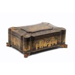 A late 18th/early 19th Century Chinese export lacquer sewing box, the sides of undulating form the