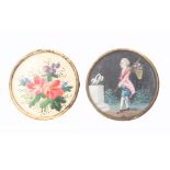 Buttons - two 18th Century buttons, comprising a floral painted example and another painted with a