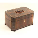 A unique mid 19th century rosewood, boxwood and steel studded, sewing box of canted rectangular