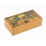 An attractive early Tunbridge ware print decorated rectangular whitewood box, the pin hinge lid with