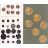 Buttons - three card displays, comprising a card of six large brass cockerel head buttons, 4.4cm,