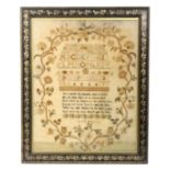 An attractive late 18th Century sampler in a decorative frame by 'Sarah Bowmar' worked with