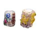 Two rare glass thimbles, the first of spiral construction applied with two bands of coloured flowers