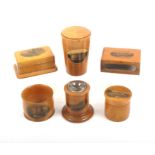 Mauchline Ware - six pieces comprising a cylinder ink well (Worthing New Pier) 5.5cm, a cylinder box