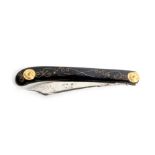 An 18th Century tortoiseshell and gold pique folding knife, probably from an etui, scimitar style