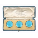 Buttons - a cased set of three buttons, in blue enamel and white metal by The Guild of Handicraft