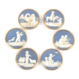 Buttons - a fine set of six 18th Century buttons, each painted in tones of white and brown with