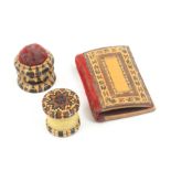 Tunbridge Ware - sewing - three pieces, comprising a stickware and mosaic waxer, 2.2cm., a stickware