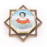 A mid 19th Century French bonbonniere in card, the star form base raised on feet and inset with