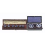 Buttons - two cased sets, comprising a set of six blue glass ball form Victorian buttons each