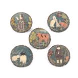 Buttons - a set of five passementerie buttons, in the 17th Century style in blue velvet over