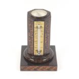 A rosewood thermometer and compass stand by Nye, the square base with floral mosaic sides, the