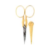 A good pair of late 19th century Dutch gold mounted scissors with sheath, diamond section tapering