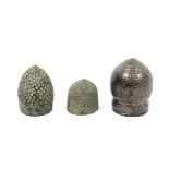 Three early bronze thimbles, two labelled as E.F. Holmes collection (3)