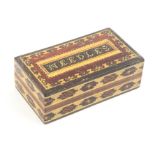 Tunbridge ware - sewing, a rectangular needle box the sides with two bands of mosaic, the lid in