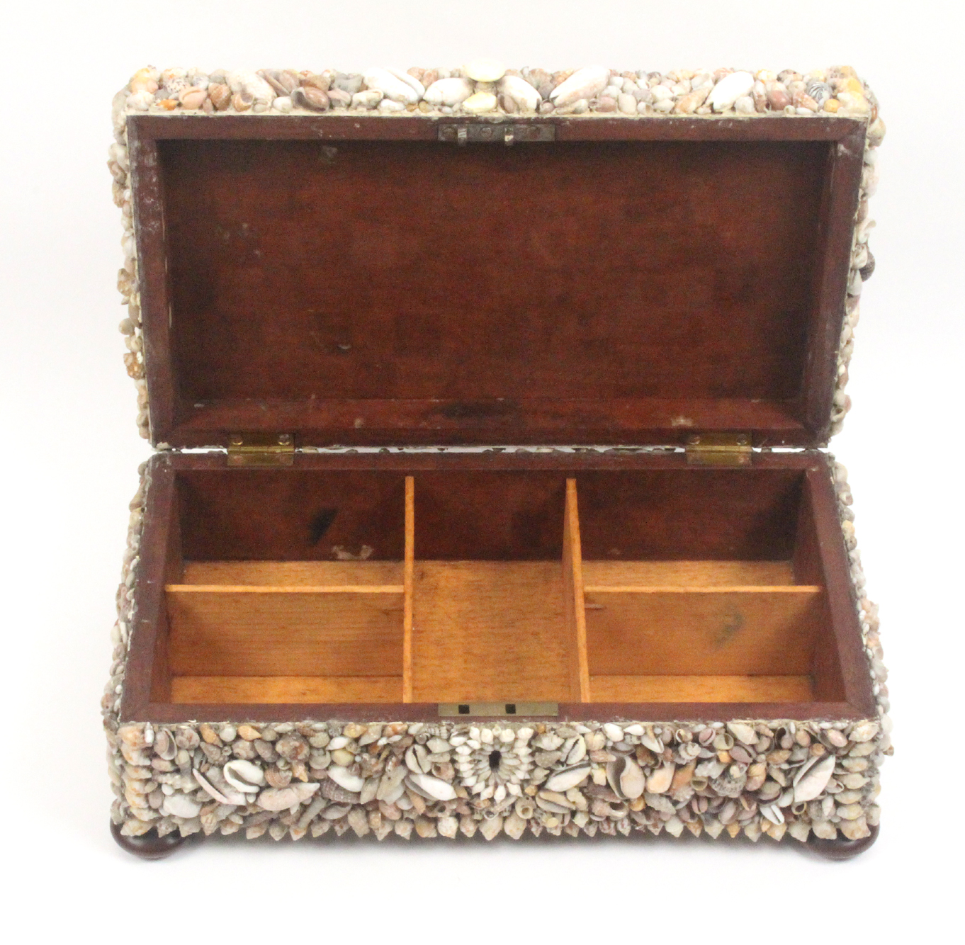 A good Victorian shell decorated box, of rectangular form elaborately decorated with a vast - Image 3 of 3