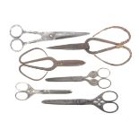 Six pairs of larger format steel scissors comprising a pair of 18th century probably Turkish