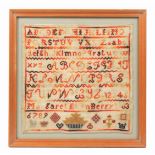 Two samplers, comprising 'Margaret Ellen Berry, 1833', worked in coloured wools with alphabets and