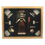 A mixed lot - sewing - comprising a framed display of sewing and other tools, titled 'Sewing and