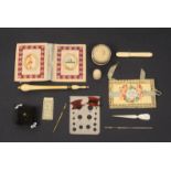 A mixed lot - sewing - comprising a 19th Century ivory thimble, an ivory tambour hook lacking screw,