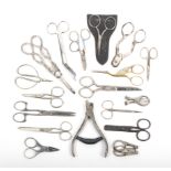 A collection of scissors 19th century and later to include a pair of grape scissors, champagne