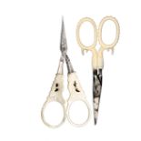 Two pairs of scissors comprising a Palais Royal style pair, steel blades and mounts to pierced and