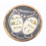 Button - a fine 18th Century French rebus button, painted on ivory with two ovals of text and